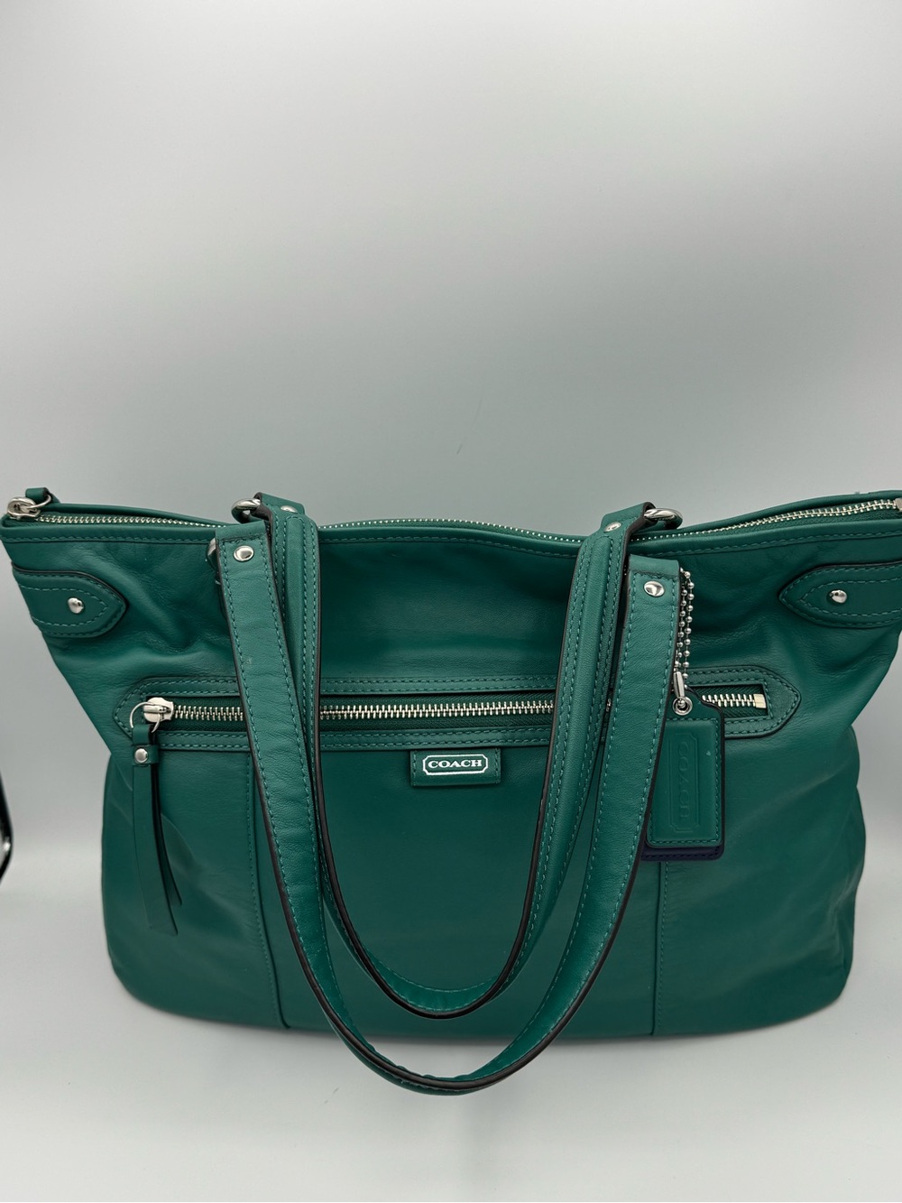 COACH Daisy Emma Teal Green/Navy Blue Tote Shoulder Bag